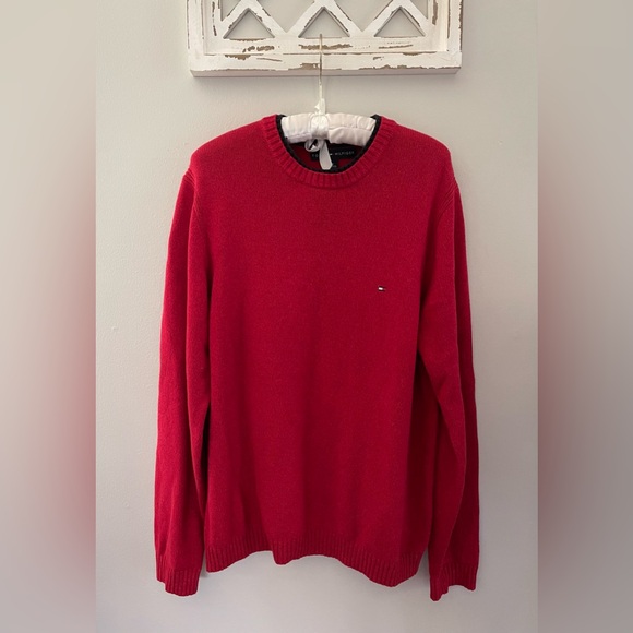 Tommy Hilfiger Cotton Blend Crewneck Sweater In Red Size M - Picture 1 of 12